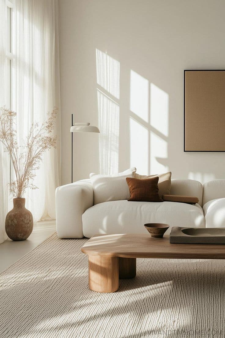 Cream sofa and oak coffee table photographed for a furniture catalogue
